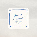 Adesivo Quadrado Marinho De Mão Desenhada Cabelo Azul Obrigado<br><div class="desc">Este design adorável apresenta elementos desenhados à mão e um texto ousado e caprichoso.</div>