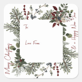 Adesivo Quadrado Marinho de Natal Merry Watercolor Monograma
