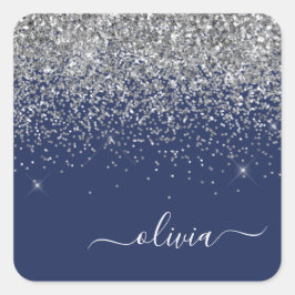 Adesivo Quadrado Marinho de prata Blue Glitter Girly Monographic No