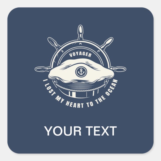 Adesivo Quadrado Marinho de Tema Náutico Azul Seu Texto (Frente)