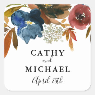 Adesivo Quadrado Marinho e ferrugem de Casamento Floral