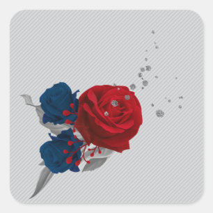 Adesivo Quadrado marinho e flores vermelhas cinzas folhas