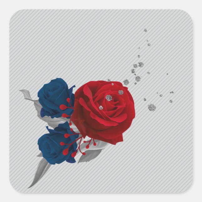 Adesivo Quadrado marinho e flores vermelhas cinzas folhas (Frente)