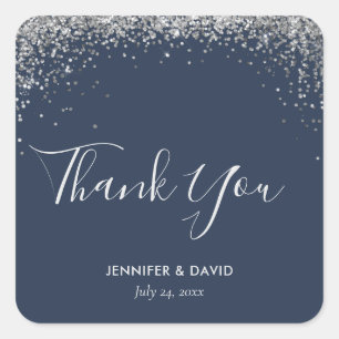 Adesivo Quadrado Marinho Moderno Elegante Blue Silver Confetti
