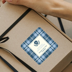 Adesivo Quadrado Marinho Monograma Chá Blue Baby Boy Obrigado