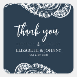 Adesivo Quadrado Marinho Náutico Octopus Casamento Favorece Autocol