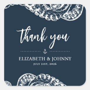 Adesivo Quadrado Marinho Náutico Octopus Casamento Favorece Autocol