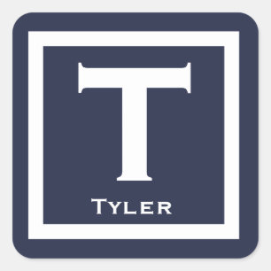 Adesivo Quadrado Marinho Nome Inicial Crianças Festa de Menino de V