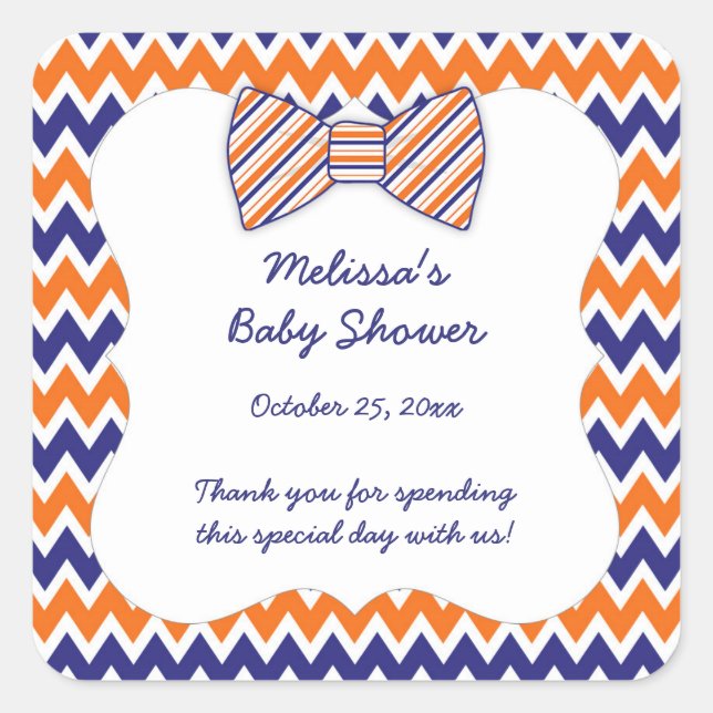 Adesivo Quadrado Marinho Orange Chevron arco tie boy chá de fraldas (Frente)