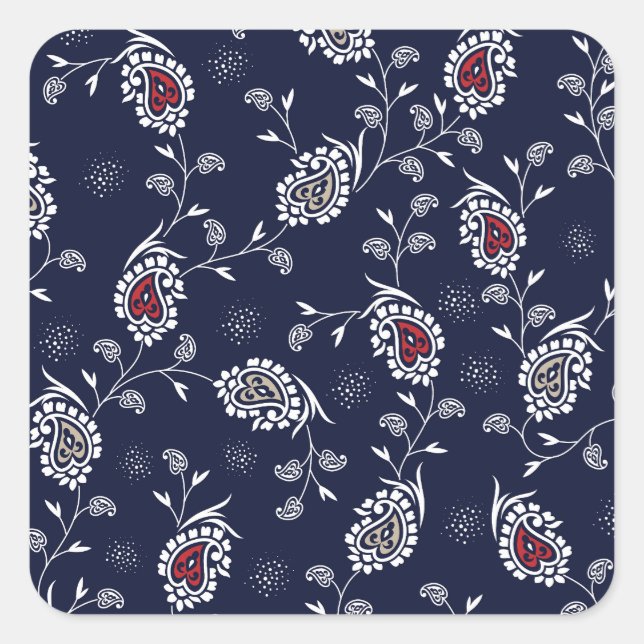Adesivo Quadrado Marinho Paisley: Elegante Pattern Design. (Frente)