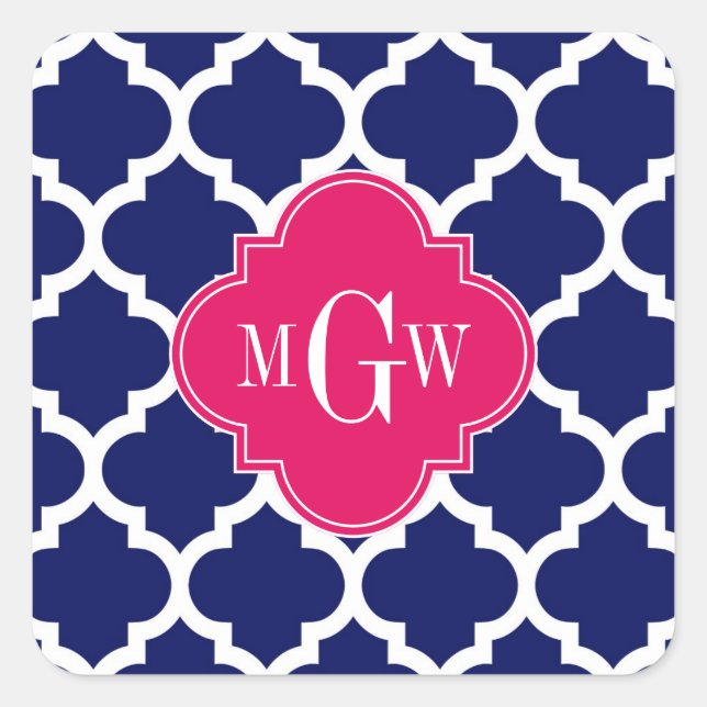 Adesivo Quadrado Marinho Que Marrocos #5 Raspberry 3 Monograma Inic (Frente)