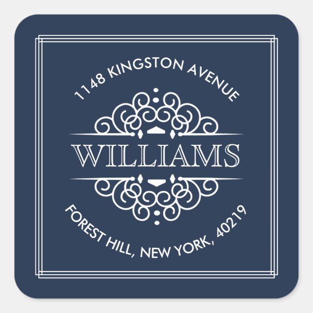 Adesivo Quadrado Marinho simples e Ornamentado branco Endereço de d (Frente)