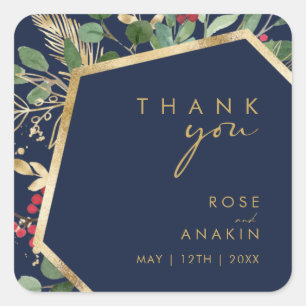 Adesivo Quadrado Marinho Verde Moderno de Natal Obrigado Casamento