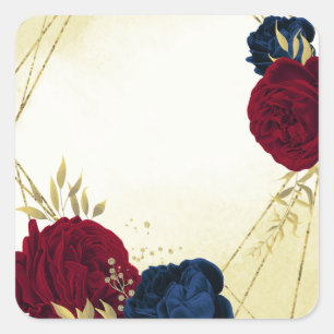 Adesivo Quadrado marinho vermelho flores ouro folhas casamento