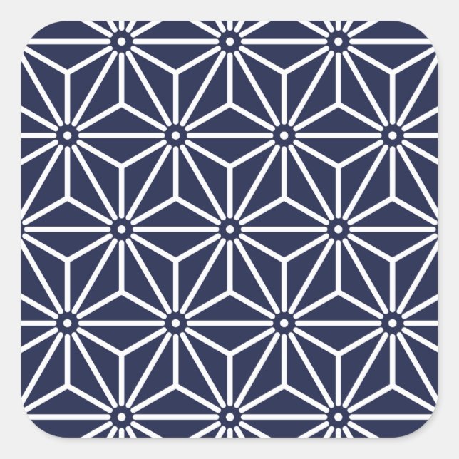 Adesivo Quadrado Marinho Yukata Jinbei Asanoha, japonês, azul (Frente)