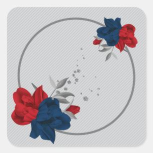 Adesivo Quadrado marinhos e flores vermelhas cinza folhas
