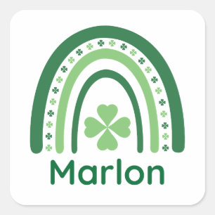 Adesivo Quadrado Marlon Name Clover Boho Rainbow