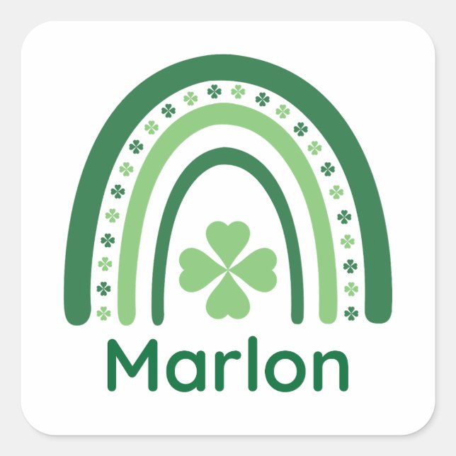 Adesivo Quadrado Marlon Name Clover Boho Rainbow (Frente)