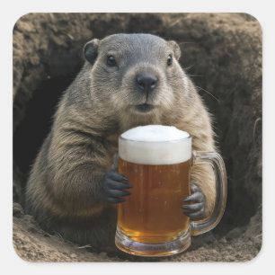 Adesivo Quadrado Marmota Com Caneca De Cerveja