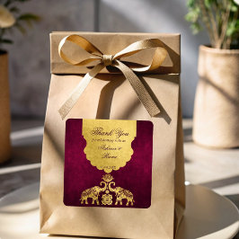 Adesivo Quadrado Maroon e elefantes dourados obrigado de casamento 