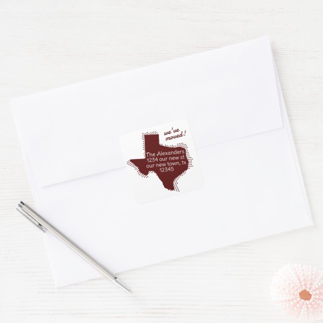 Adesivo Quadrado Maroon Movimentamos - Texas Movendo-se (Envelope)