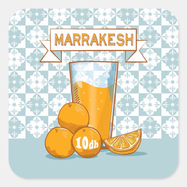 Adesivo Quadrado MARRAKESH Orange Juice Retro Poster (Frente)