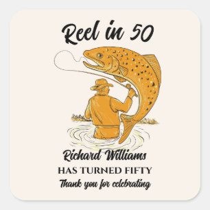 Adesivo Quadrado Marrete em 50 anos de pesca e 50 anos de idade