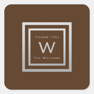 Adesivo Quadrado Marrom Casado de Casamento com VIP de Obrigado de 
