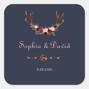 Adesivo Quadrado Marsala Floral Antlers Marinho Casamento no invern