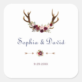 Adesivo Quadrado Marsala Floral Antlers Marinho Casamento outono Az