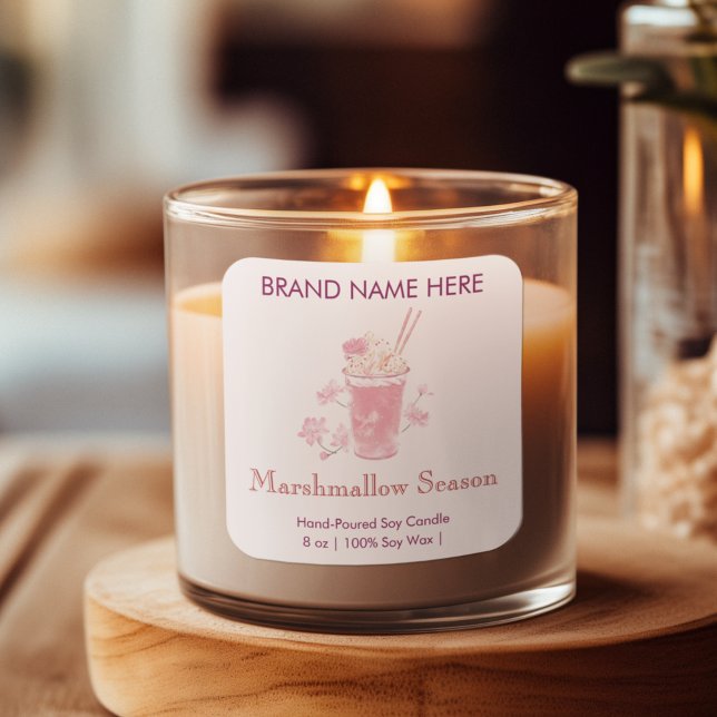Adesivo Quadrado Marshmallow Season  | Pink Candle Labels (Criador carregado)