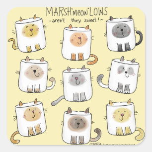 Adesivo Quadrado MarSHmeowLOWS Whimsical Wordplay Cat Marshmallows