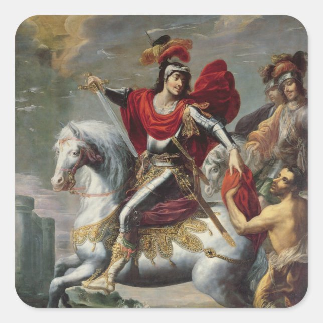 Adesivo Quadrado Martin dividindo sua capa com o mendigo (Frente)