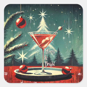 Adesivo Quadrado Martini de Natal Retro 50s Flocos de Neve na Árvor