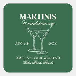 Adesivo Quadrado Martinis & Matrimony Bachelorette Weekend