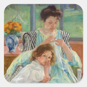 Adesivo Quadrado Mary Cassatt - Jovem Mãe Costurando