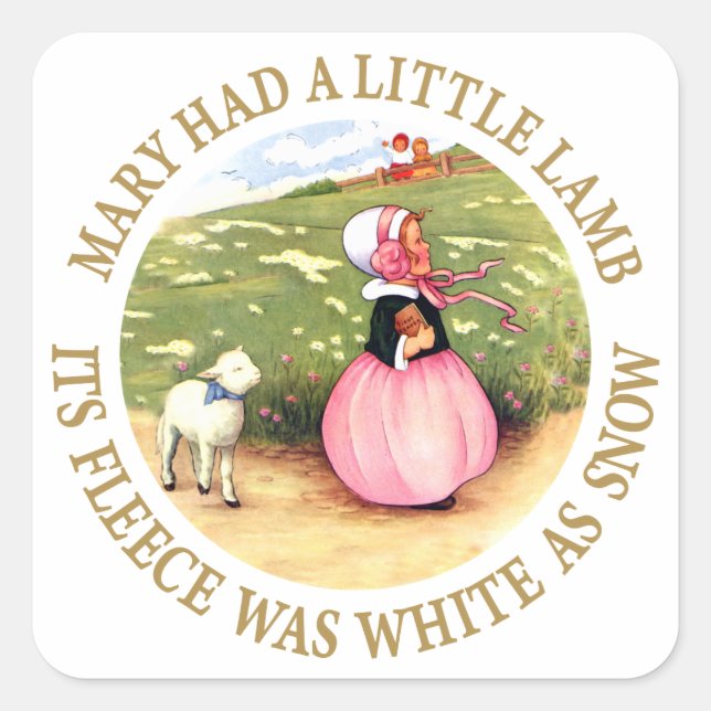 Adesivo Quadrado Mary tinha um pequeno cordeiro (Frente)