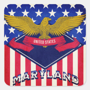 Adesivo Quadrado Maryland EUA Flag