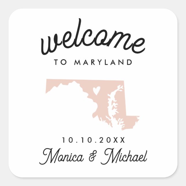 Adesivo Quadrado MARYLAND State Destination Wedding ANY COLOR (Frente)