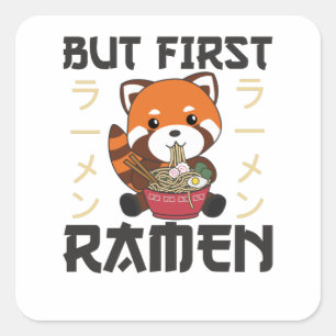Adesivo Quadrado Mas Primeiro Ramen Cinto Panda Vermelha Come Ramen