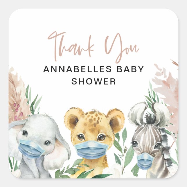 Adesivo Quadrado Máscara de bacalhau de animal cúmulo de bebê (Frente)