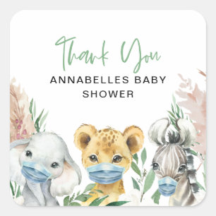 Adesivo Quadrado Máscara de bacalhau de animal cúmulo de bebê