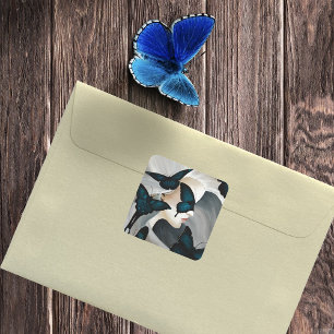 Adesivo Quadrado Máscara de Borboleta Azul Fantasia Elegante