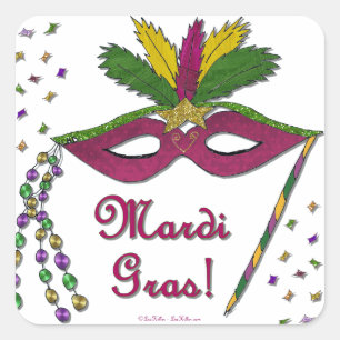 Adesivo Quadrado Máscara de Mardi Gras Contas de Pena