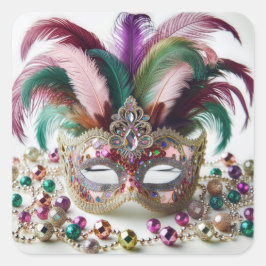 Adesivo Quadrado Máscara de Mardi Gras Preciosa
