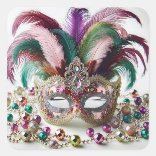 Adesivo Quadrado Máscara de Mardi Gras Preciosa 