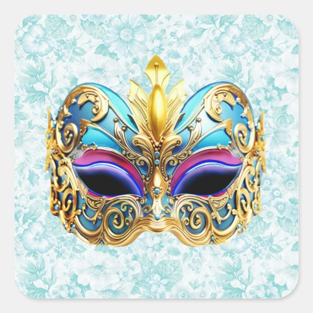 Adesivo Quadrado Máscara de mascarada com os Ouros (Frente)