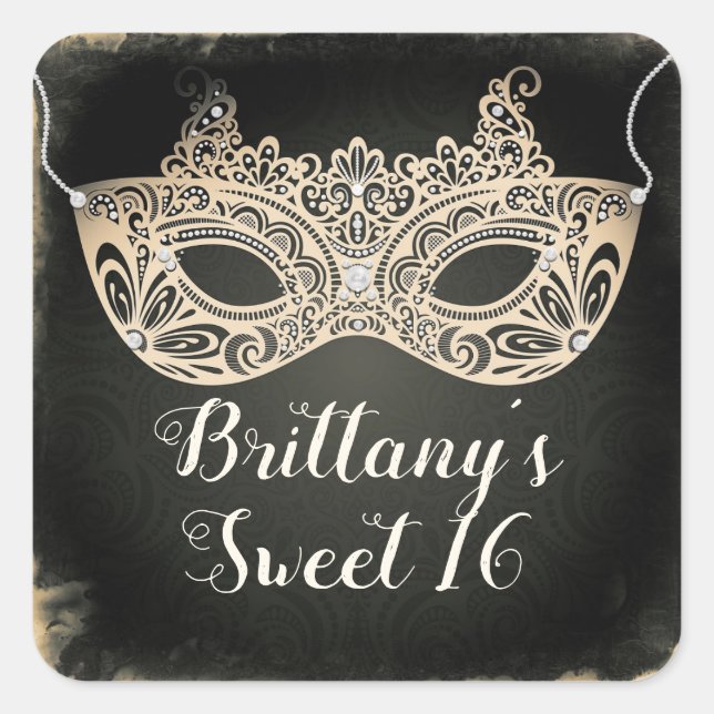 Adesivo Quadrado Máscara de Mascarada Pérola Verde Antiga Festa Doc (Frente)