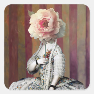Adesivo Quadrado Máscara de Peony Rosa Intrigue Floral
