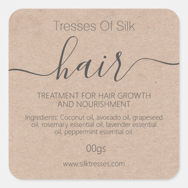 Adesivo Quadrado Máscara de Tratamento de Cabelo Kraft (Frente)